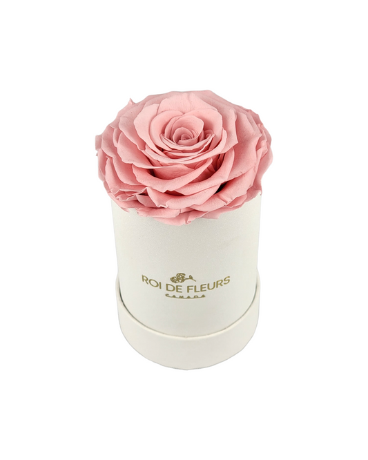 Single Pink Rose | White Classic Hat Box