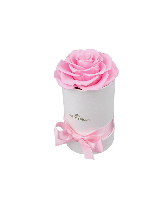 Single Pink Rose in White Classic Hat Box