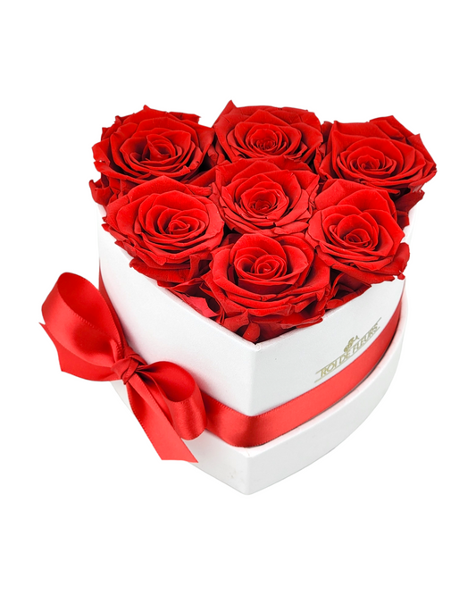 Red Roses in White Classic Heart Hat Box