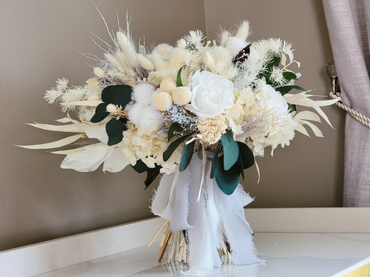 Classic Ivory White & Green Bridal Bouquet