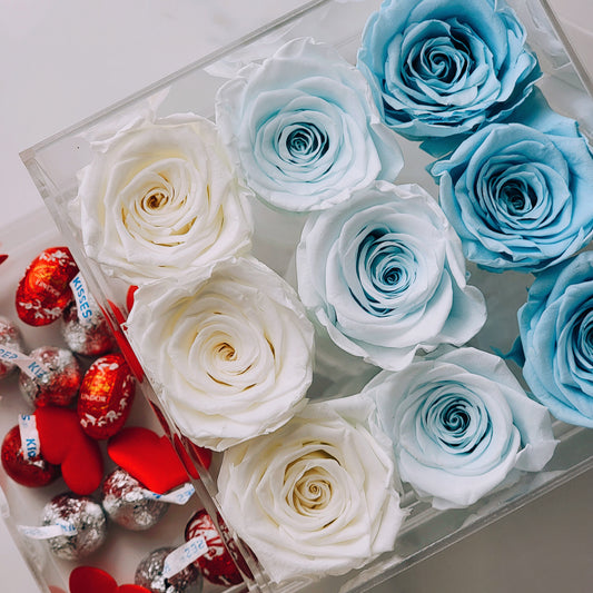 Blue Ombre Nine Roses in Acrylic Box with Drawer