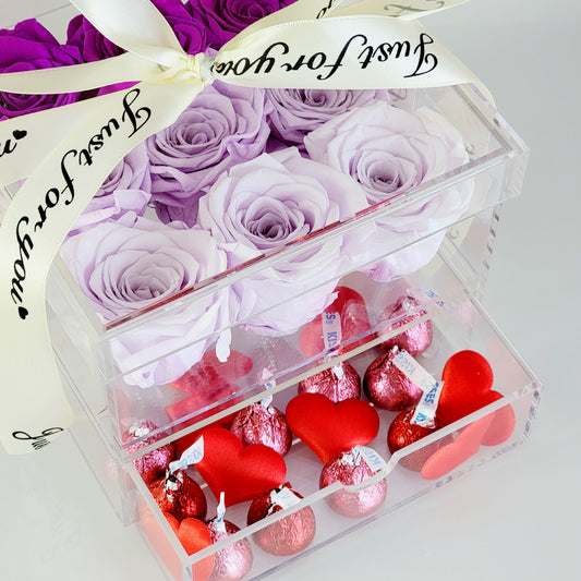 Purple Ombre Nine Roses in Acrylic Box with Drawer